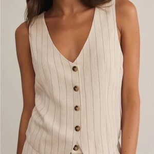 NWOT Z Supply Beige Pinstripe Linen Blend Sleeveless Button-Up Vest